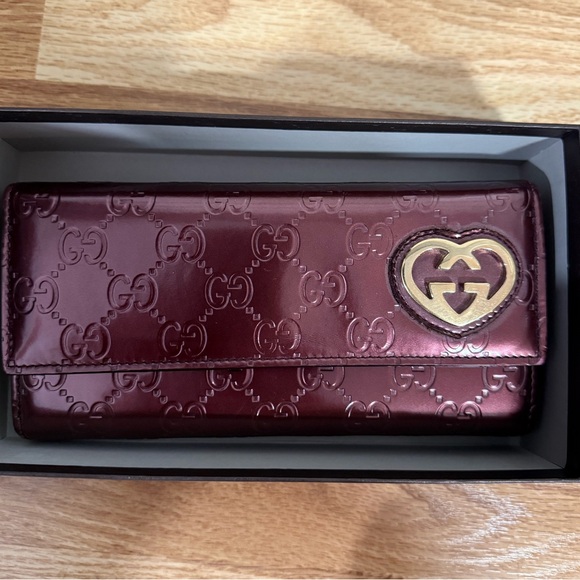 GUCCI GG Shine Guccissima Lovely Heart Continental Wallet Scarlatto with box - Picture 1 of 16
